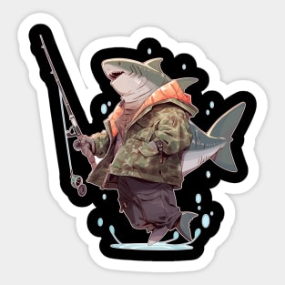 Funny Anime Shark Fisherman Sticker